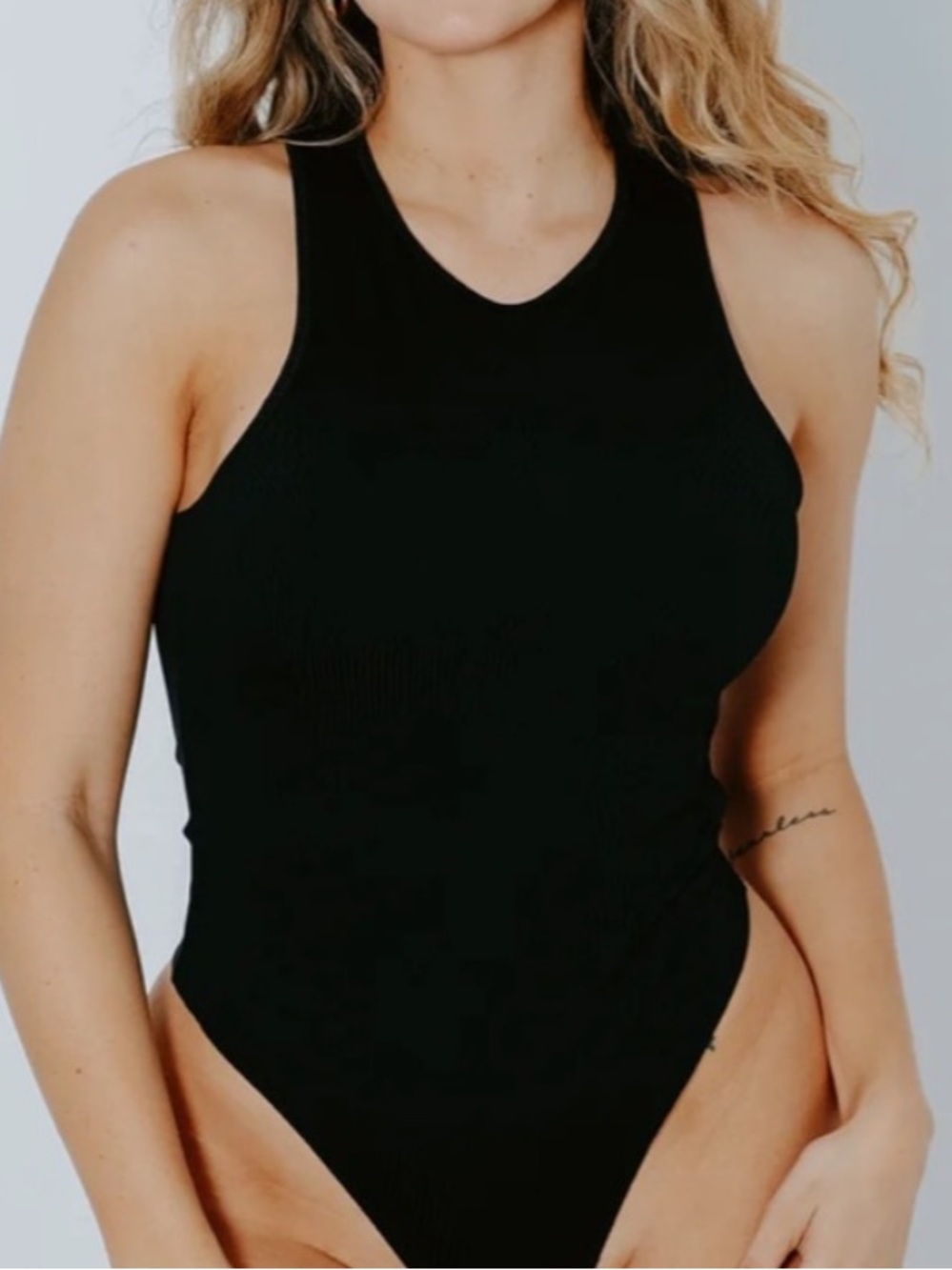 Klassy Network Black Ribbed Tank Bodysuit